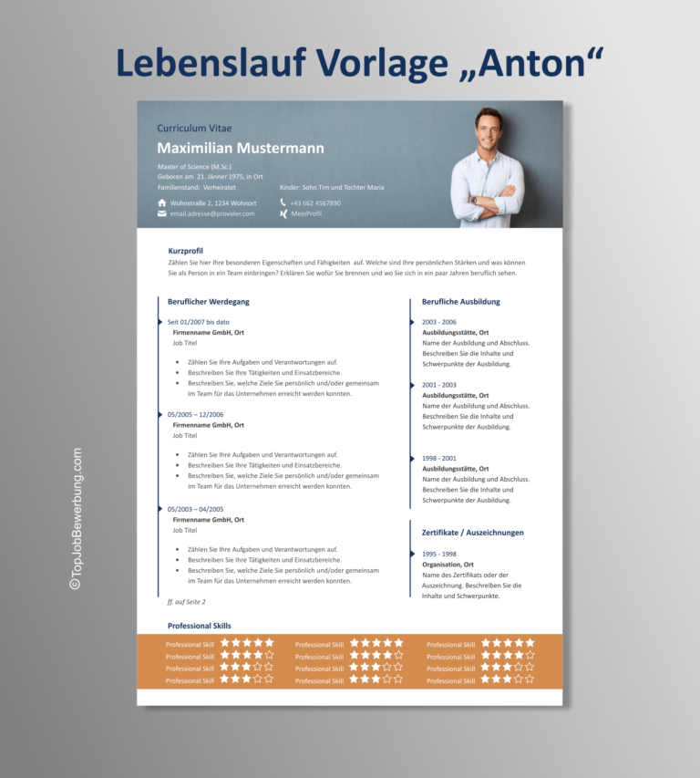 Lebenslauf VORLAGE im PROFI Design für erfolgreiche Bewerbungen